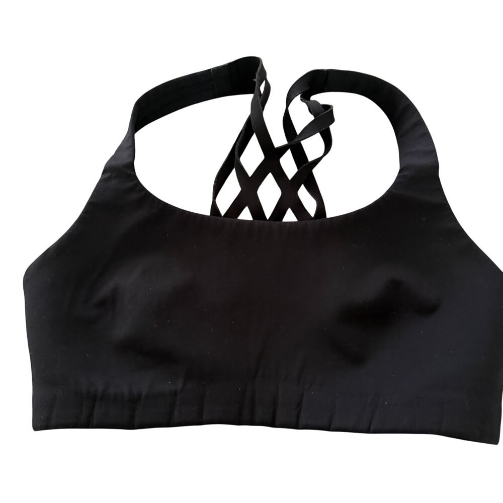 Lululemon black sports bra w intricate design on back sz 6 B/C activewear yoga